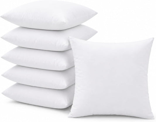 18 x 18 Inch Throw Pillow Inserts – Set of 6 Square Cushions with Polyester Fill for Decorative Pillow Covers
