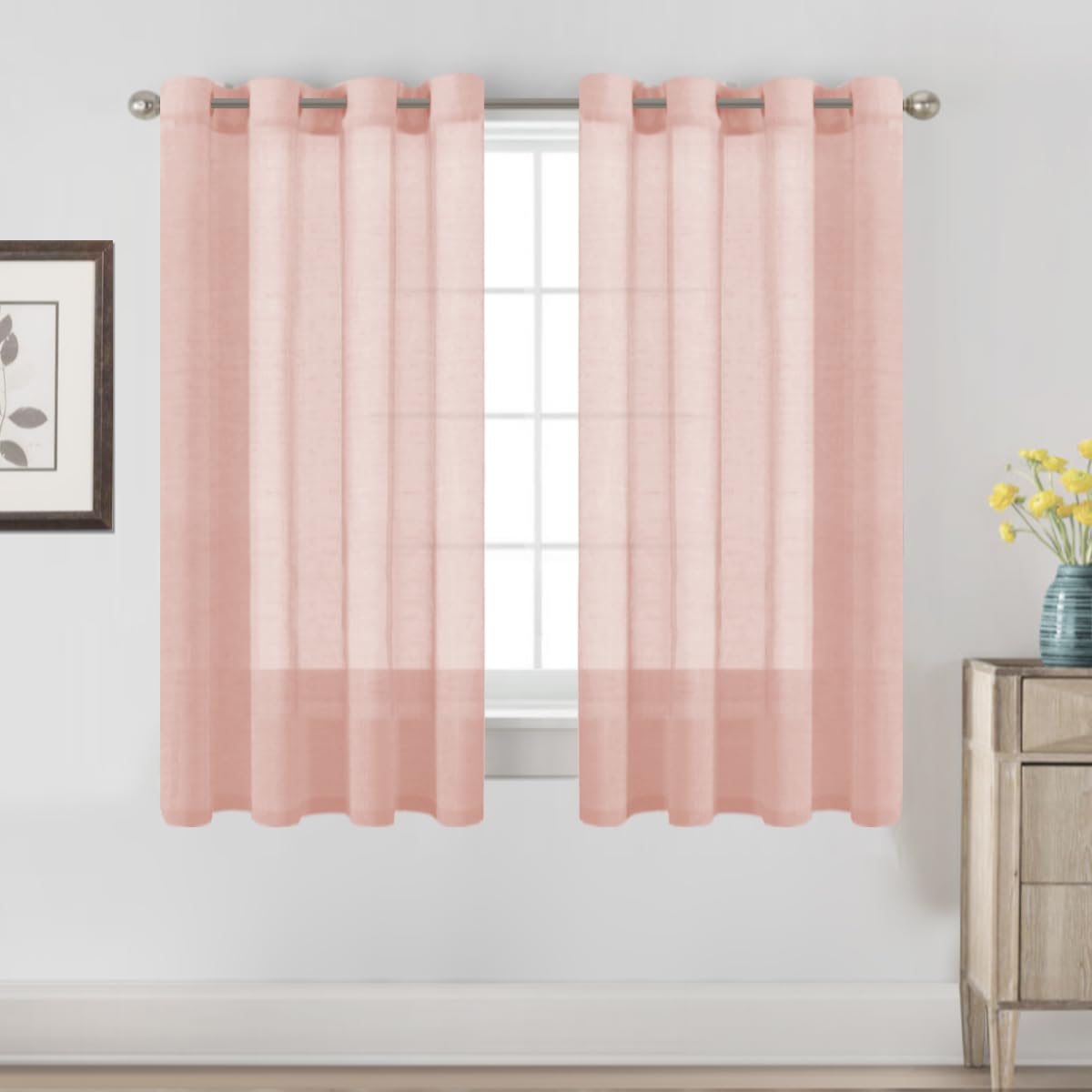 H.VERSAILTEX Natural Linen Sheer Curtains 84" 2 Panels Grommet