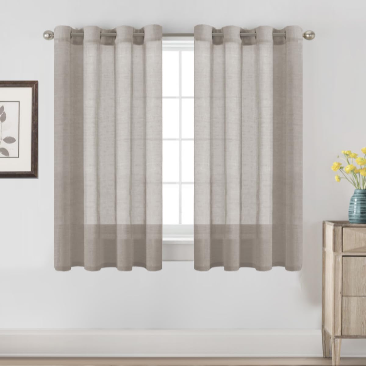H.VERSAILTEX Natural Linen Sheer Curtains 84" 2 Panels Grommet