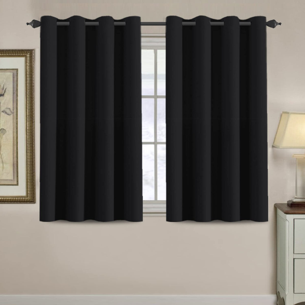 H.VERSAILTEX 100% Blackout Curtains for Bedroom Black Out Curtains 96 inch Thermal Insulated Long Blackout Curtains for Living Room, Energy Saving Curtains for Patio Door Grommet (1 Panel, Jet Black)