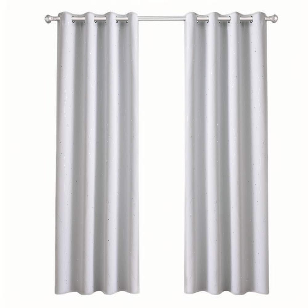 NICETOWN Grey Blackout Striped Pattern Curtains for Living Room, 52 x 84
