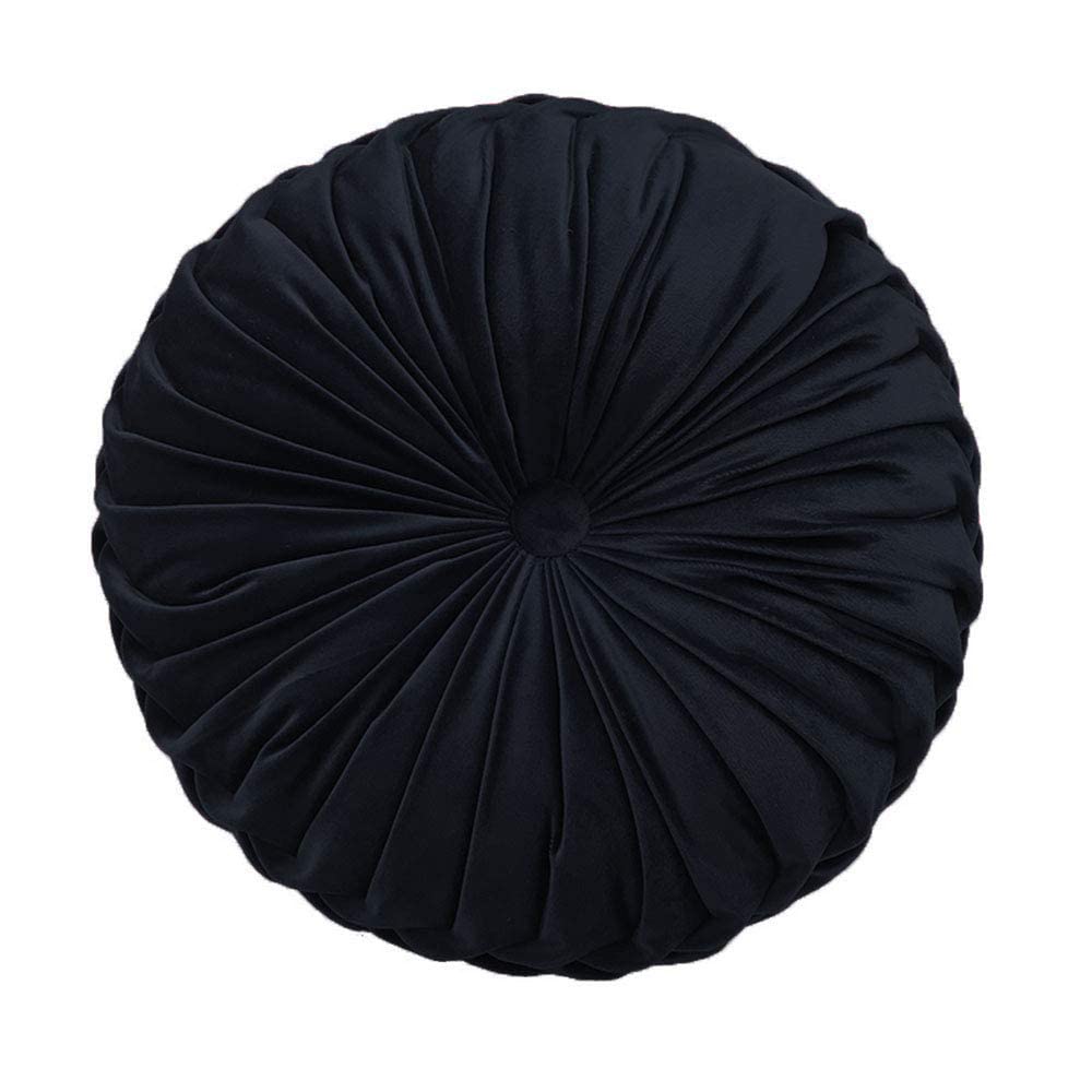 Teieas Round Throw Pillow Velvet Pleated Round Pillow Cushion Light Blue
