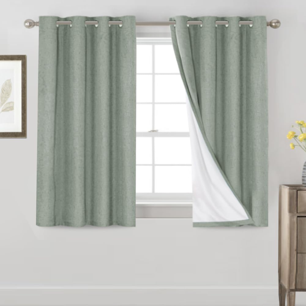 PrinceDeco Natural Linen Curtains 100% Blackout Linen Curtains for Bedroom Full Blackout Curtains 84 Inches Long Living Room Thermal Insulated Light Blocking Curtain Drapes White Backing, 2 Panels