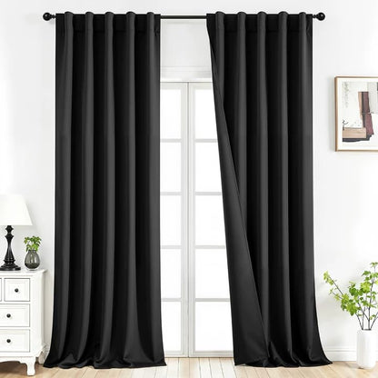Joydeco Blackout Curtains for Bedroom, Black out curtains 96 inch long 2 Panels, Long Black Drapes with Rod Pocket Back Tab, Room Darkening Noise Reducing & Wrinkle-Free Drapes for Living Room Windows