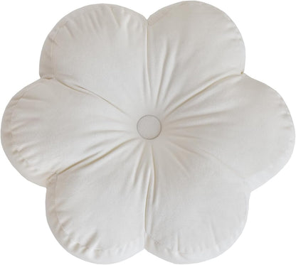 Flower Shaped Round Throw Pillow, Decorative Seat Cushion, 15", Ivory White