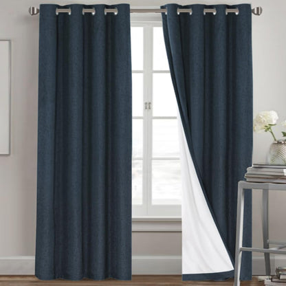 PrinceDeco Natural Linen Curtains 100% Blackout Linen Curtains for Bedroom Full Blackout Curtains 84 Inches Long Living Room Thermal Insulated Light Blocking Curtain Drapes White Backing, 2 Panels