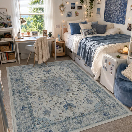 BESTSWEETIE Bohemian Style Cozy Area Rug - Machine Washable, Soft Faux Wool, Non-Slip, Distressed Print - Rugs for Bedroom, Room & House Decor - Easy Maintenance, Various Sizes & Colors for Farmhouse Dorm Use