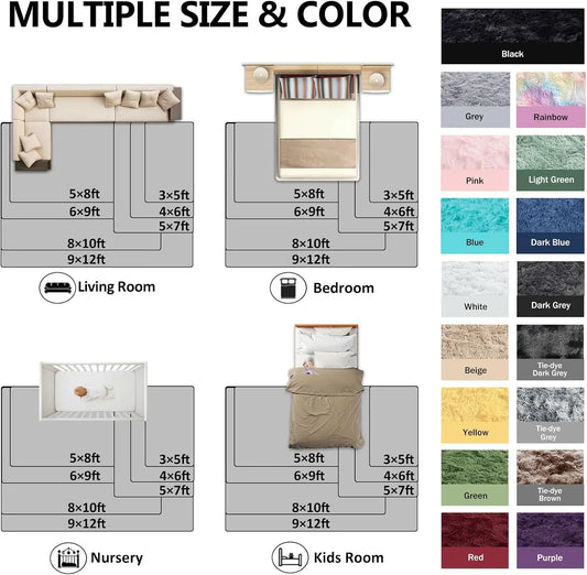 Rezutan Polyester Fluffy Non-Slip Shag Area Rug, Large Soft Unisex Household Item for Living Room & Bedroom, Aesthetic Home Decor, Room Decor