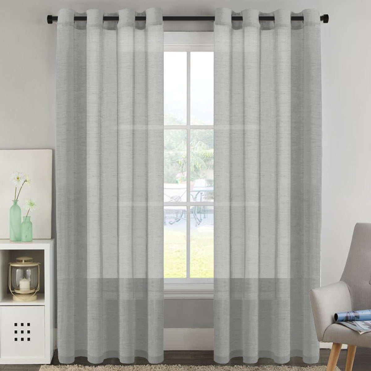 H.VERSAILTEX Natural Linen Sheer Curtains 84" 2 Panels Grommet