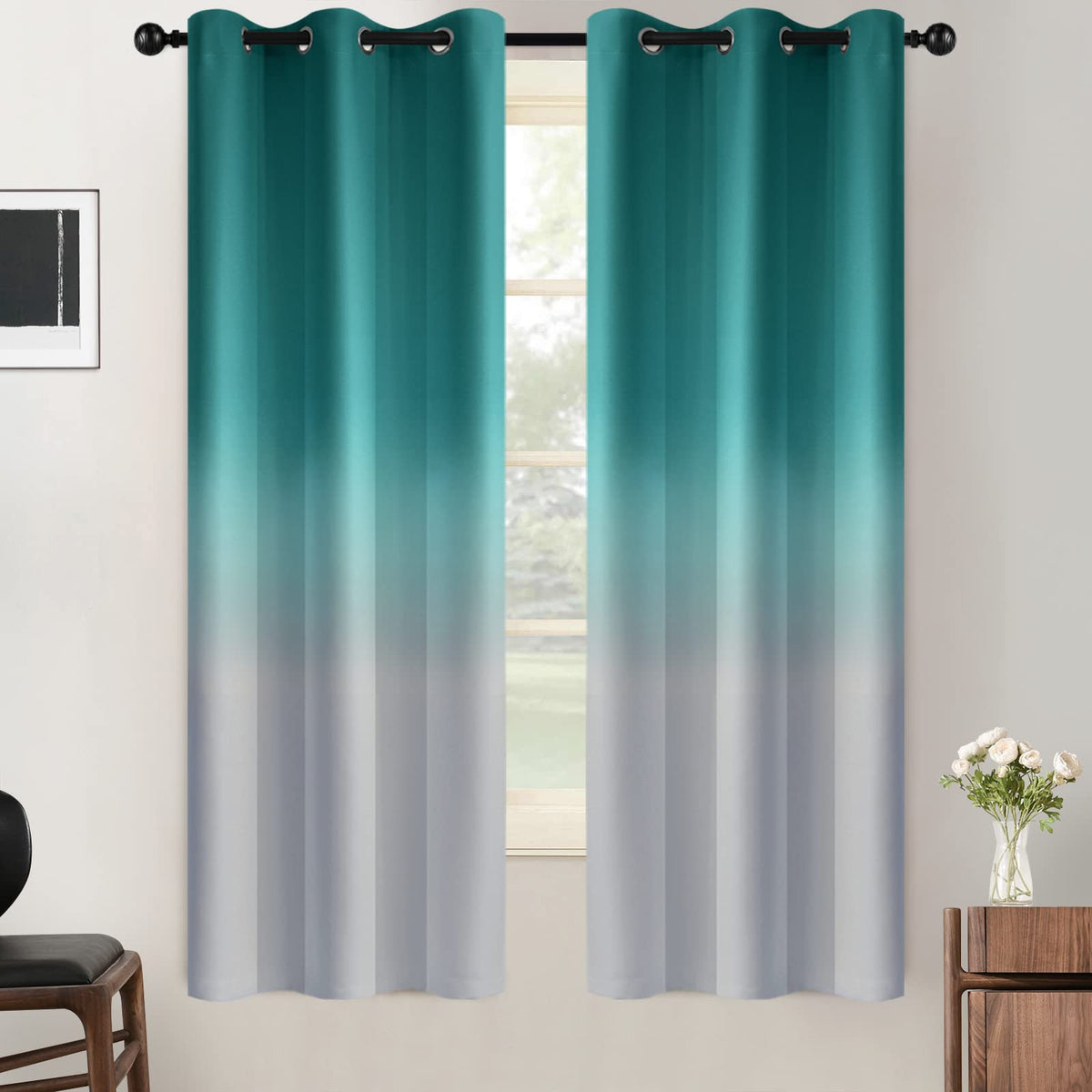 SimpleHome Ombre Black to Grey White Curtains for Living Room 52Wx84L