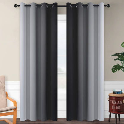 SimpleHome Ombre Black to Grey White Curtains for Living Room 52Wx84L