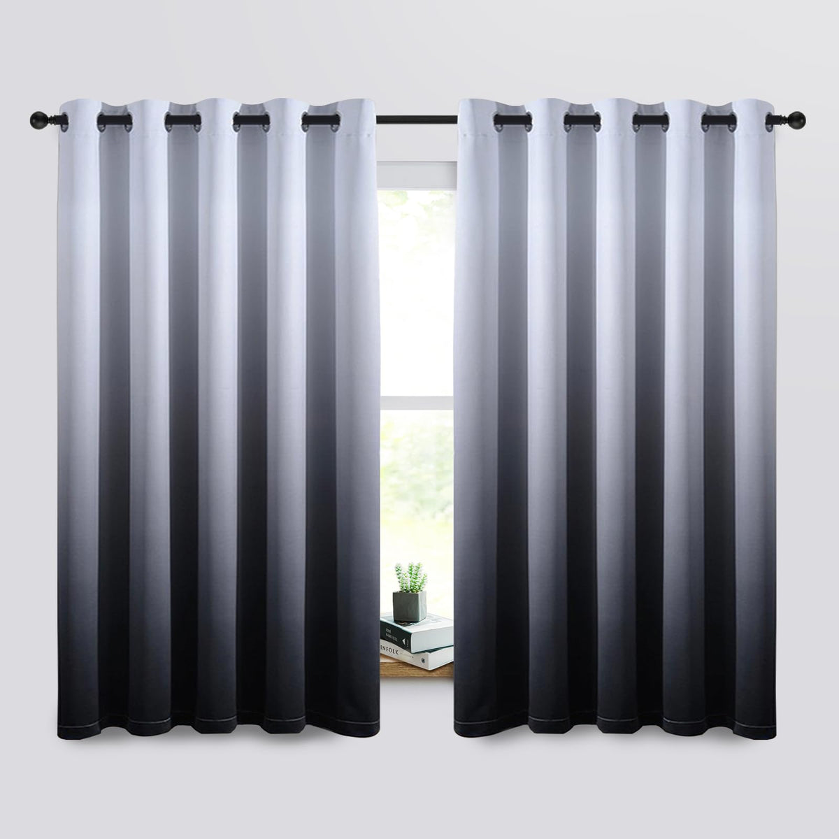SimpleHome Ombre Black to Grey White Curtains for Living Room 52Wx84L