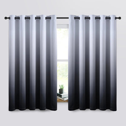 SimpleHome Ombre Black to Grey White Curtains for Living Room 52Wx84L