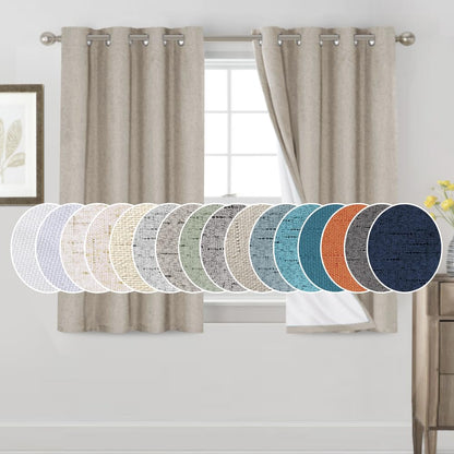 PrinceDeco Natural Linen Curtains 100% Blackout Linen Curtains for Bedroom Full Blackout Curtains 84 Inches Long Living Room Thermal Insulated Light Blocking Curtain Drapes White Backing, 2 Panels