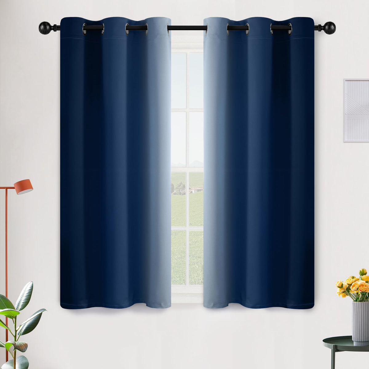 SimpleHome Ombre Black to Grey White Curtains for Living Room 52Wx84L