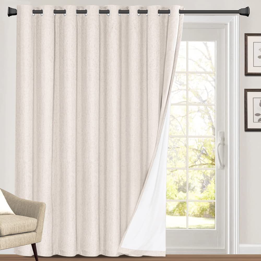 PrinceDeco Natural Linen Curtains 100% Blackout Linen Curtains for Bedroom Full Blackout Curtains 84 Inches Long Living Room Thermal Insulated Light Blocking Curtain Drapes White Backing, 2 Panels