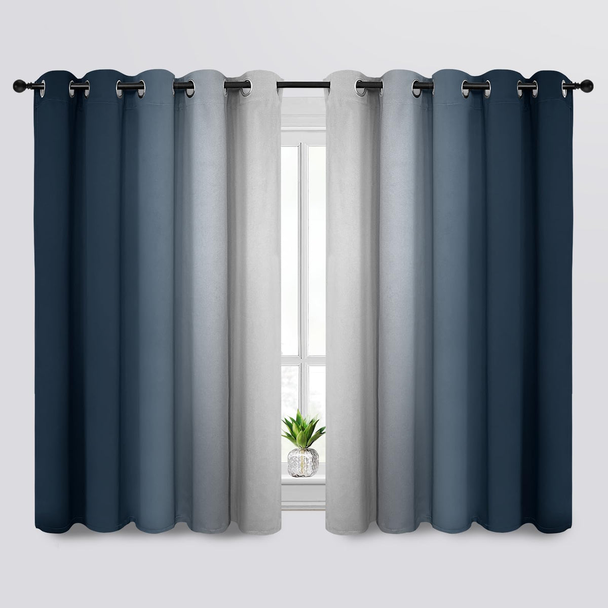 SimpleHome Ombre Black to Grey White Curtains for Living Room 52Wx84L