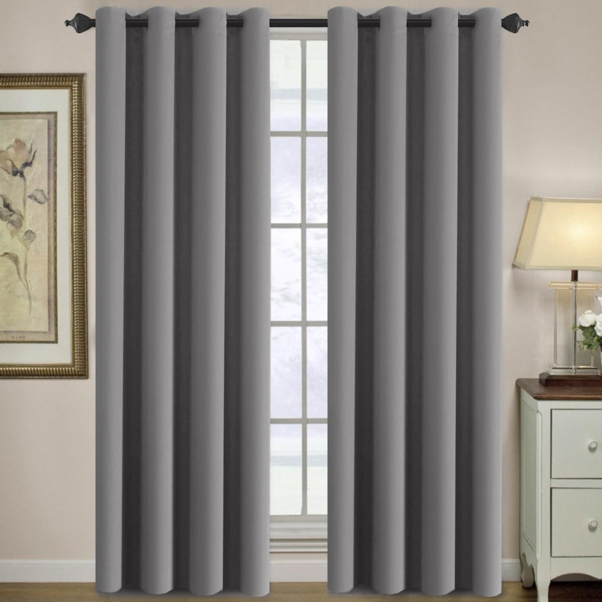 H.VERSAILTEX 100% Blackout Curtains for Bedroom Black Out Curtains 96 inch Thermal Insulated Long Blackout Curtains for Living Room, Energy Saving Curtains for Patio Door Grommet (1 Panel, Jet Black)