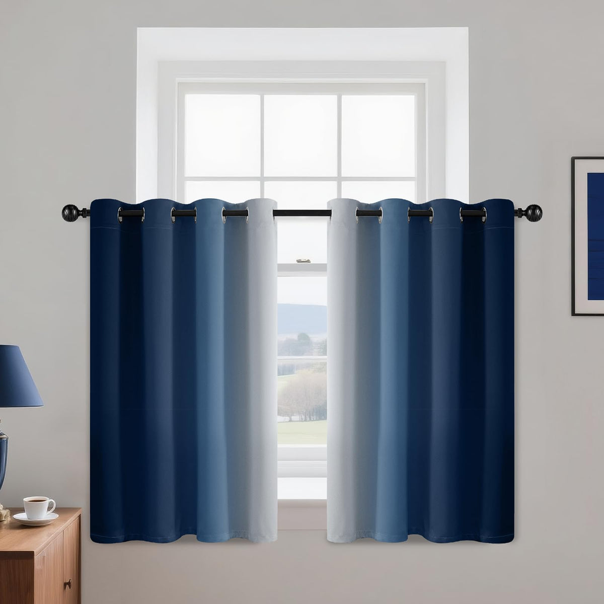 Yakamok Ombre Curtains Blue and Greyish White for Living Room,52Wx84L
