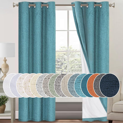 PrinceDeco Natural Linen Curtains 100% Blackout Linen Curtains for Bedroom Full Blackout Curtains 84 Inches Long Living Room Thermal Insulated Light Blocking Curtain Drapes White Backing, 2 Panels