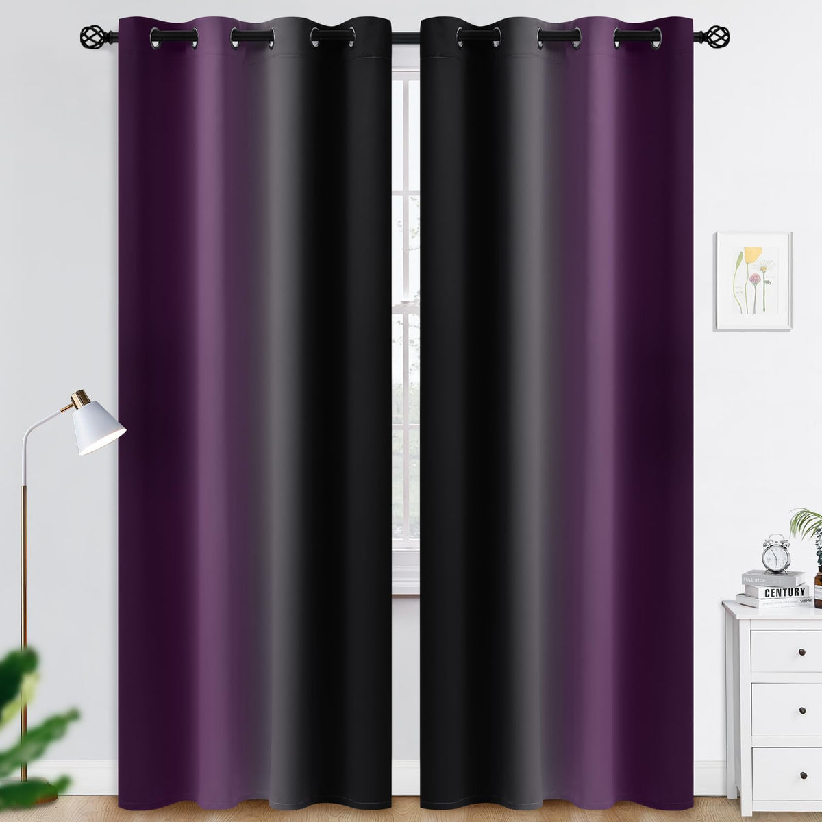 COSVIYA Grommet Room Darkening Ombre Purple Curtains W52xL63 inch
