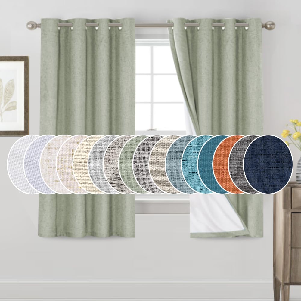 PrinceDeco Natural Linen Curtains 100% Blackout Linen Curtains for Bedroom Full Blackout Curtains 84 Inches Long Living Room Thermal Insulated Light Blocking Curtain Drapes White Backing, 2 Panels