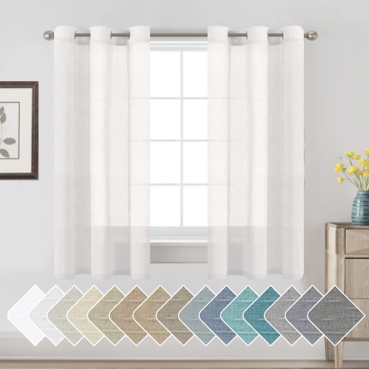 H.VERSAILTEX Natural Linen Sheer Curtains 84" 2 Panels Grommet