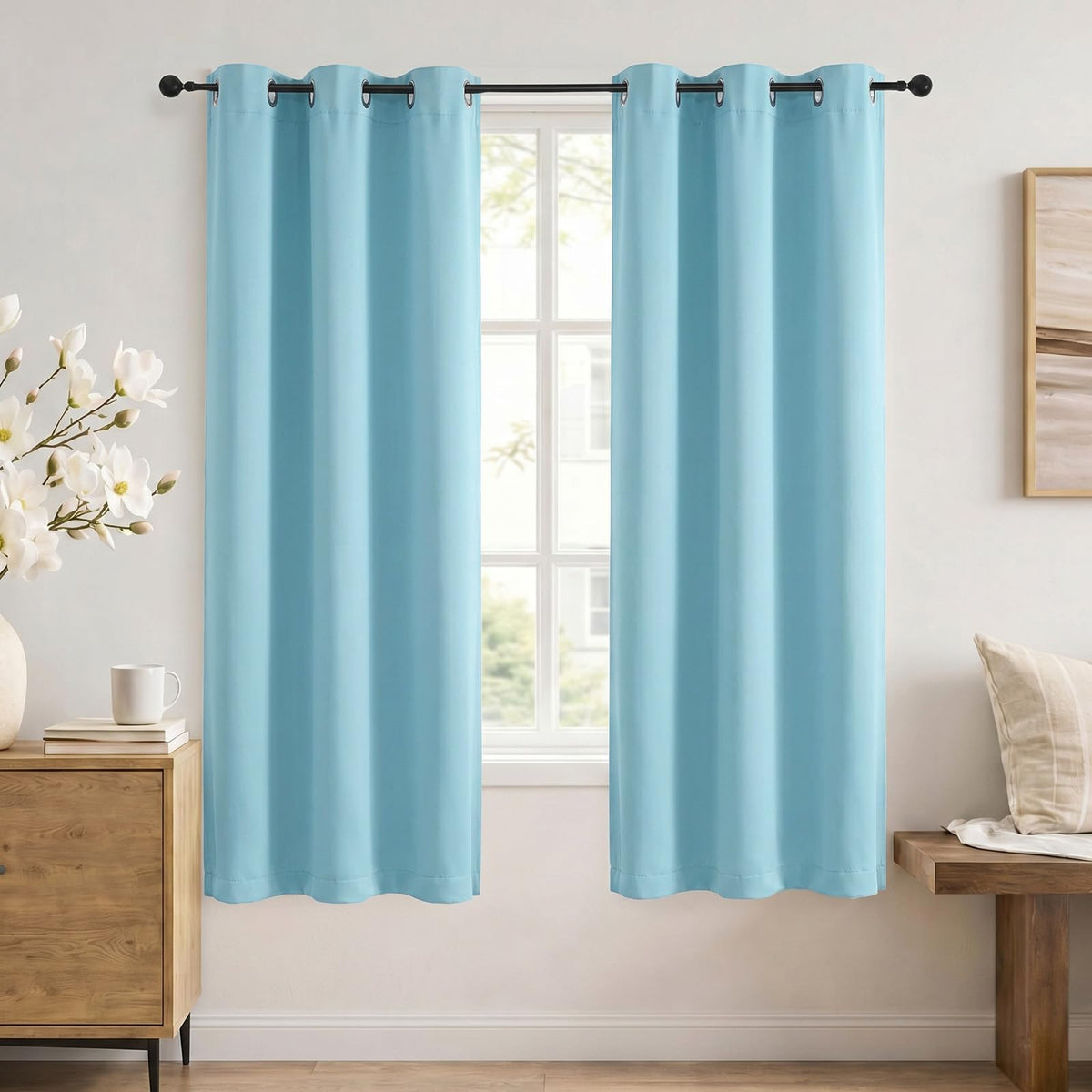 Simplebrand Sage Green Blackout Curtains 84 Inch Length 2 Panels Set for Bedroom/Living Room, Solid Room Darkening Thermal Insulated Grommet Energy Saving Window Treatment Drapes, Each 52" Wide