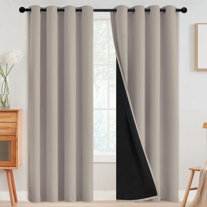 SimpleHome Cream 100% Blackout Curtains Room Darkening Living Room 84 Inch