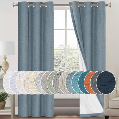 PrinceDeco Natural Linen Curtains 100% Blackout Linen Curtains for Bedroom Full Blackout Curtains 84 Inches Long Living Room Thermal Insulated Light Blocking Curtain Drapes White Backing, 2 Panels
