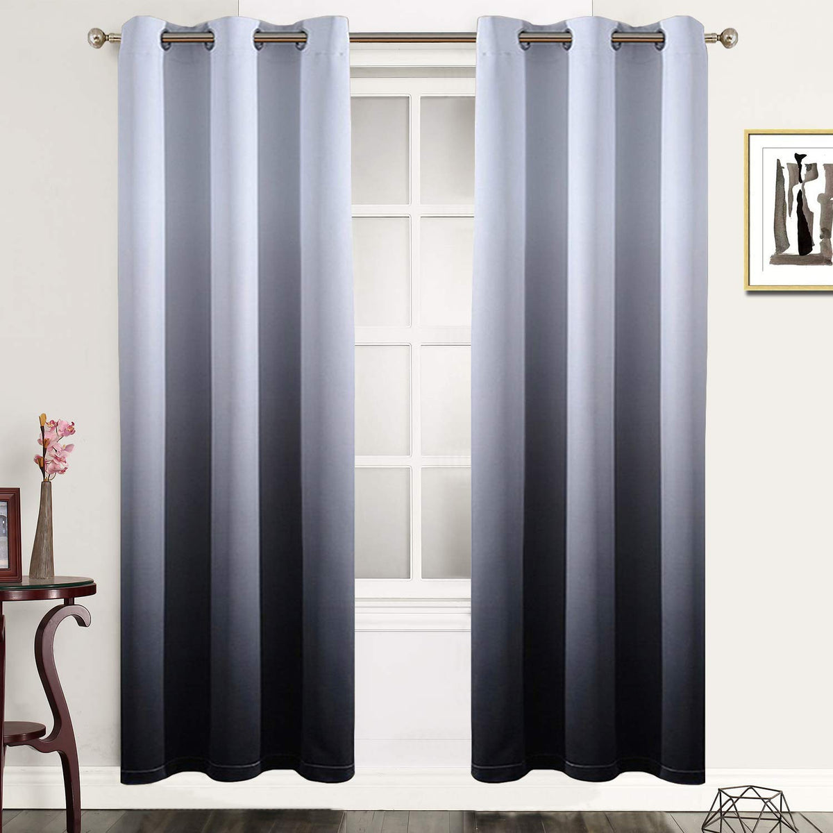 SimpleHome Ombre Black to Grey White Curtains for Living Room 52Wx84L