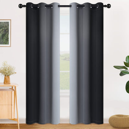 SimpleHome Ombre Black to Grey White Curtains for Living Room 52Wx84L