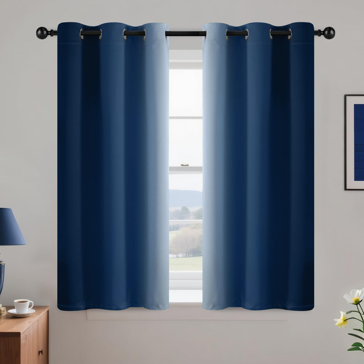 Yakamok Ombre Curtains Blue and Greyish White for Living Room,52Wx84L
