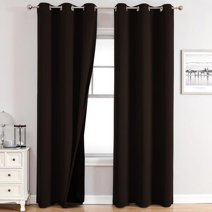 ChrisDowa 100% Blackout Curtains for Bedroom 63 Inch Long with Black Liner