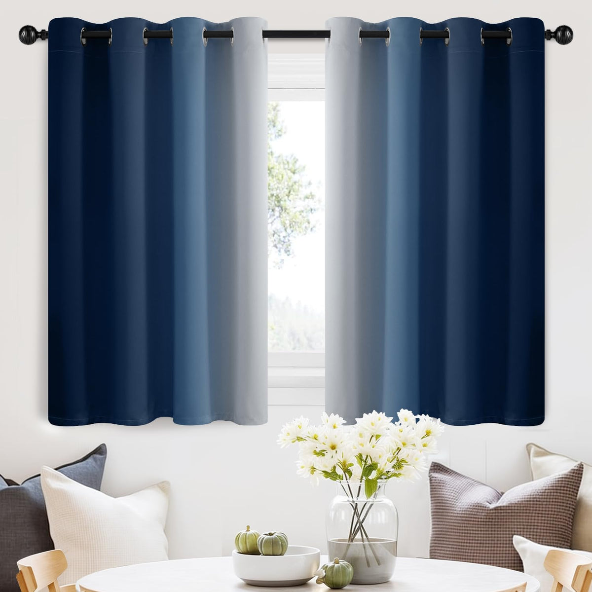SimpleHome Ombre Black to Grey White Curtains for Living Room 52Wx84L