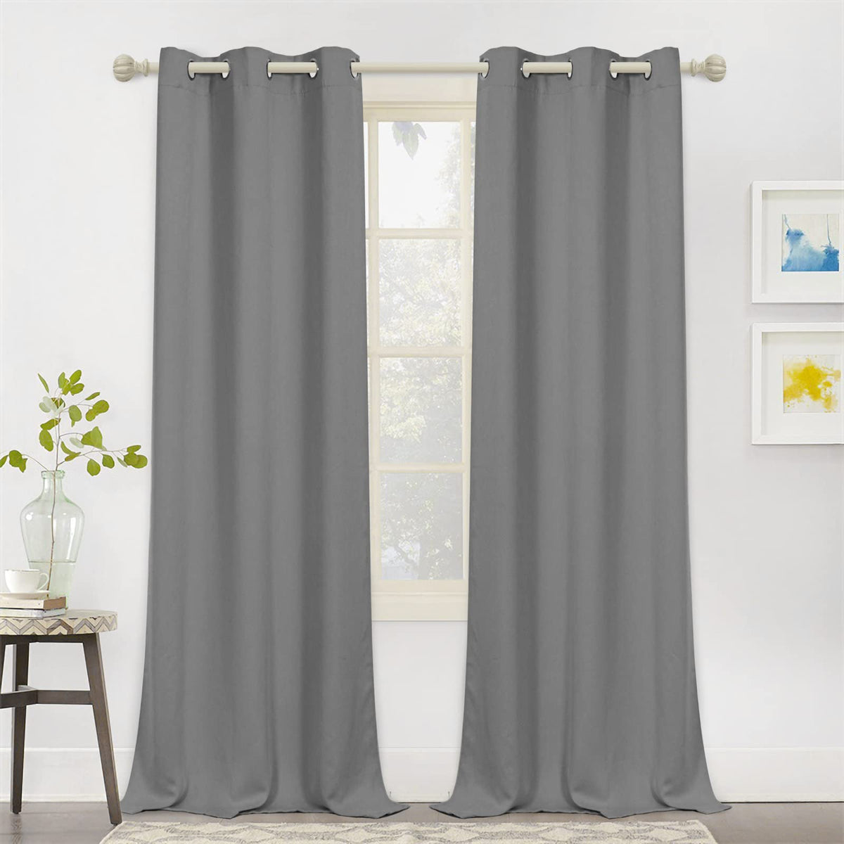 MYSKY HOME Grey Leaf Curtains 63 Inch Length for Bedroom Grommet 2 Panels