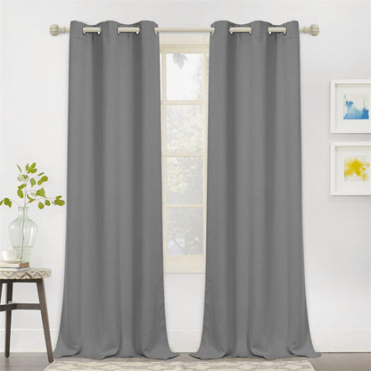 MYSKY HOME Grey Leaf Curtains 63 Inch Length for Bedroom Grommet 2 Panels