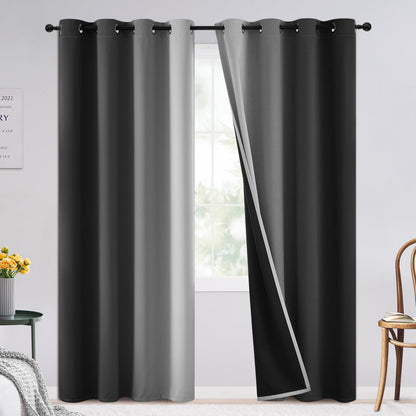 SimpleHome Ombre Black to Grey White Curtains for Living Room 52Wx84L