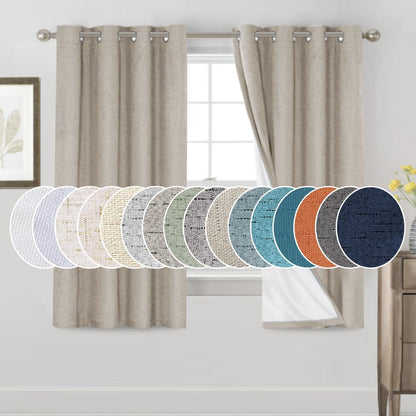 PrinceDeco Natural Linen Curtains 100% Blackout Linen Curtains for Bedroom Full Blackout Curtains 84 Inches Long Living Room Thermal Insulated Light Blocking Curtain Drapes White Backing, 2 Panels