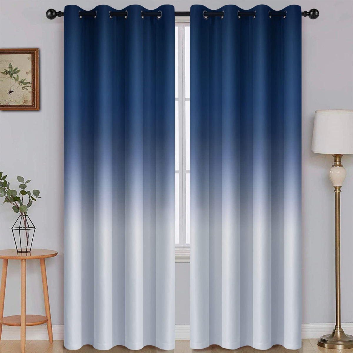 SimpleHome Ombre Black to Grey White Curtains for Living Room 52Wx84L