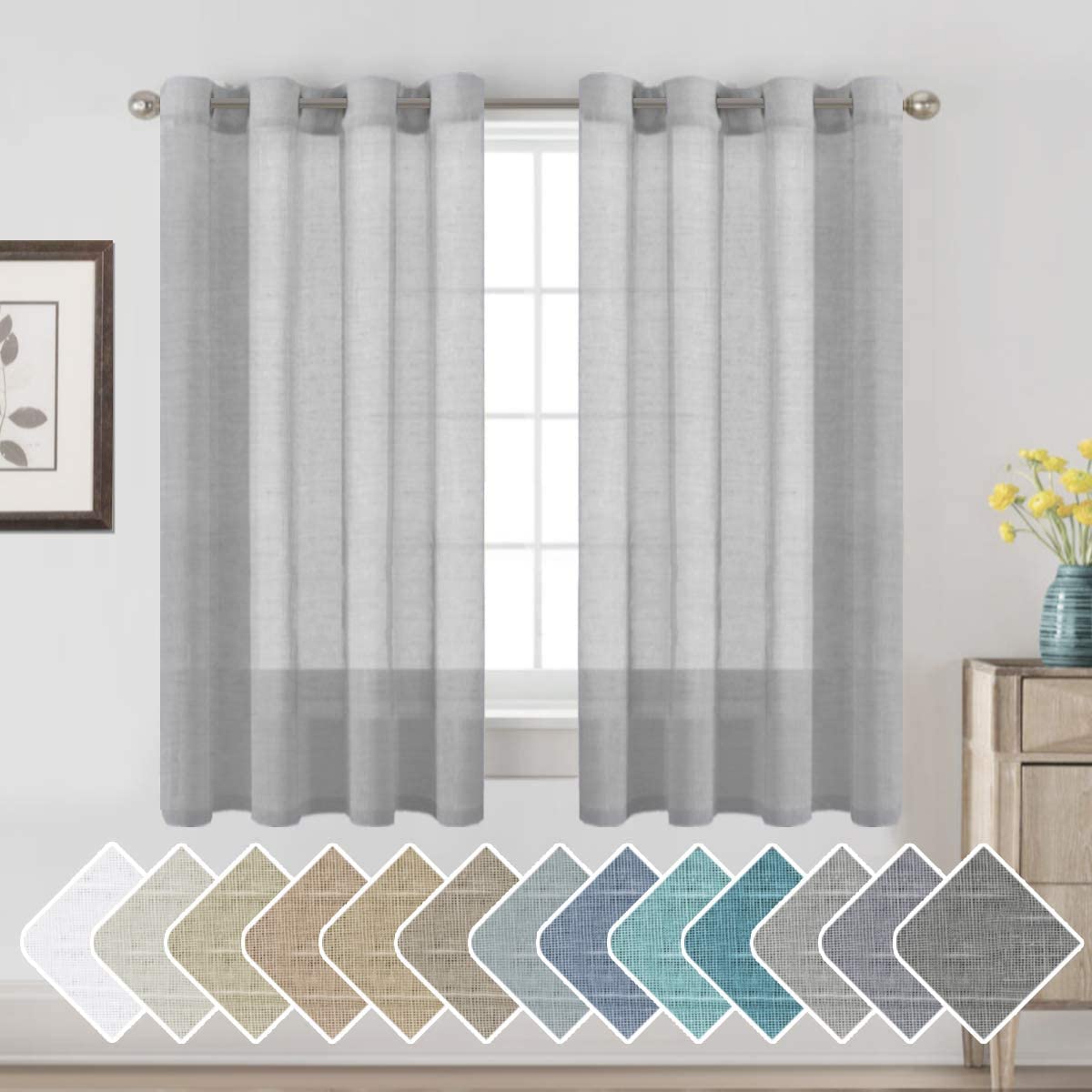 H.VERSAILTEX Natural Linen Sheer Curtains 84" 2 Panels Grommet