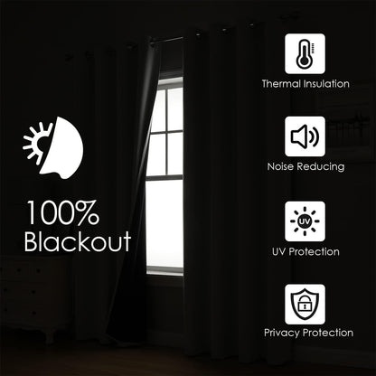 ChrisDowa 100% Blackout Curtains for Bedroom 63 Inch Long with Black Liner