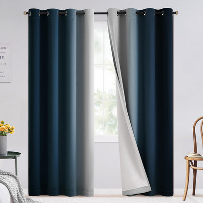 SimpleHome Ombre Black to Grey White Curtains for Living Room 52Wx84L