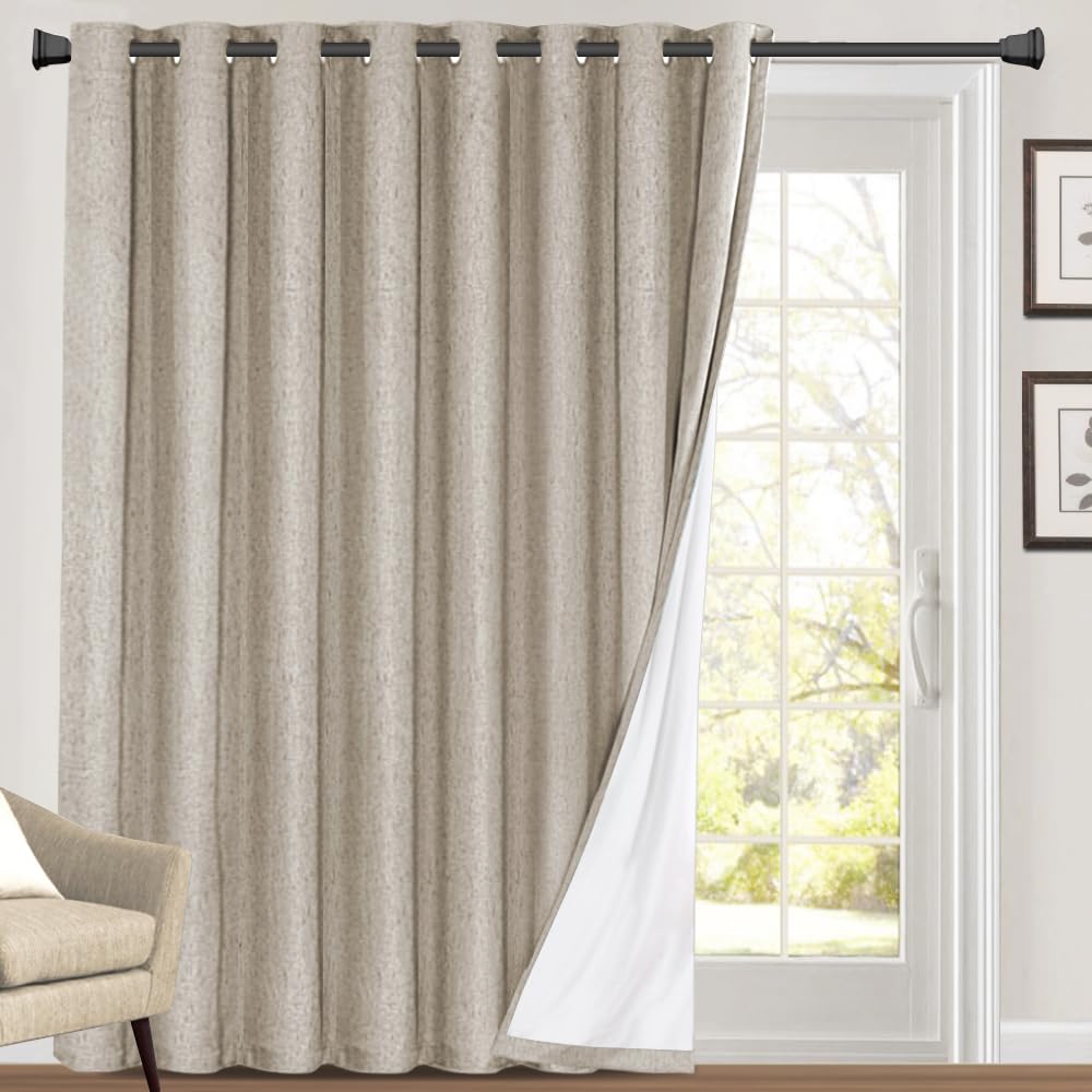 PrinceDeco Natural Linen Curtains 100% Blackout Linen Curtains for Bedroom Full Blackout Curtains 84 Inches Long Living Room Thermal Insulated Light Blocking Curtain Drapes White Backing, 2 Panels