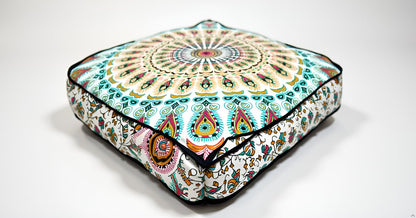 24" Black Gold Flower Mandala Barmeri Large Floor Pillow Cover Cushion Meditation Seating Ottoman Throw Cover Hippie Decorative Zipped Bohemian Pouf Ottoman Pom Pom Cases 24 " square