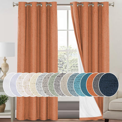 PrinceDeco Natural Linen Curtains 100% Blackout Linen Curtains for Bedroom Full Blackout Curtains 84 Inches Long Living Room Thermal Insulated Light Blocking Curtain Drapes White Backing, 2 Panels