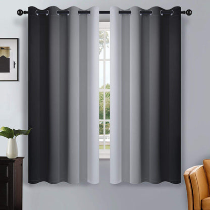 SimpleHome Ombre Black to Grey White Curtains for Living Room 52Wx84L