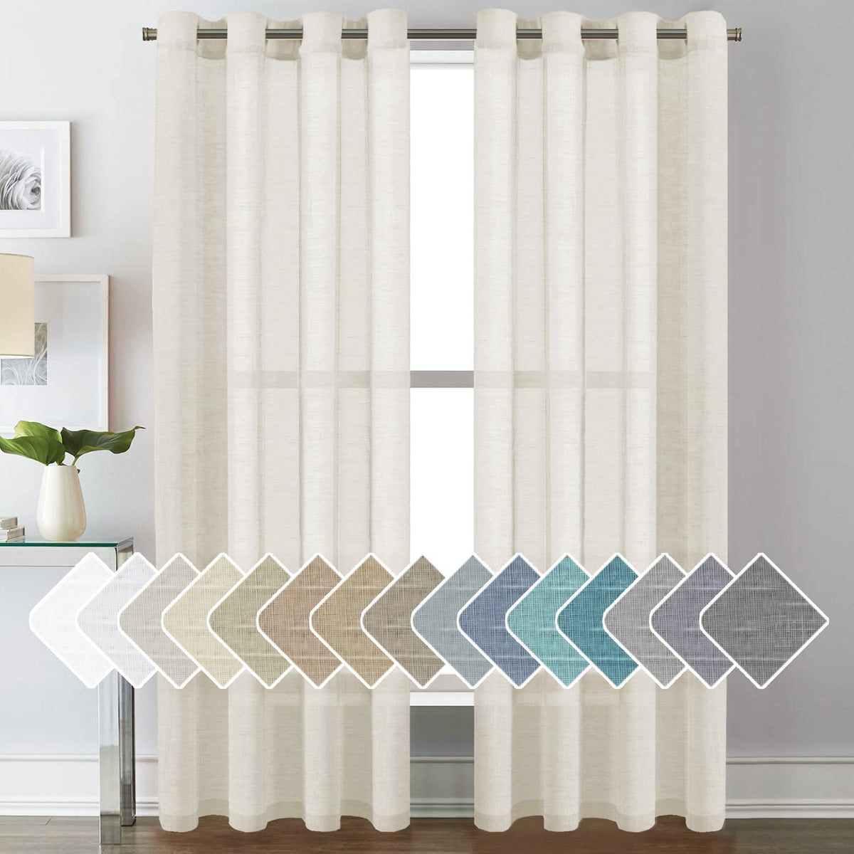 H.VERSAILTEX Natural Linen Sheer Curtains 84" 2 Panels Grommet