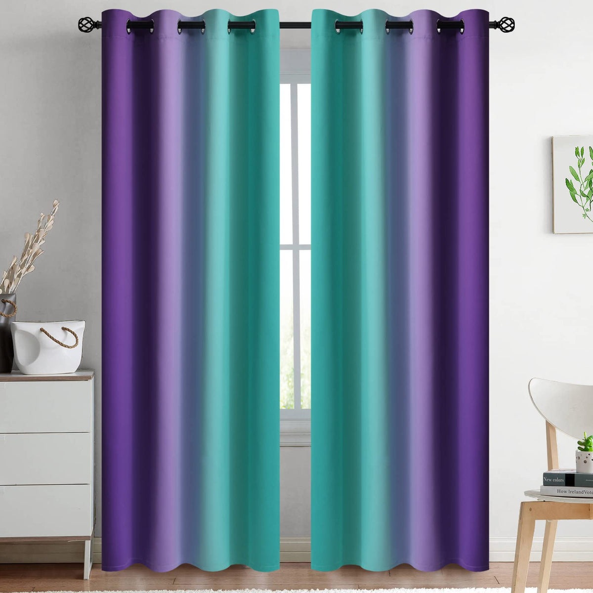 Yakamok Ombre Curtains Blue and Greyish White for Living Room,52Wx84L