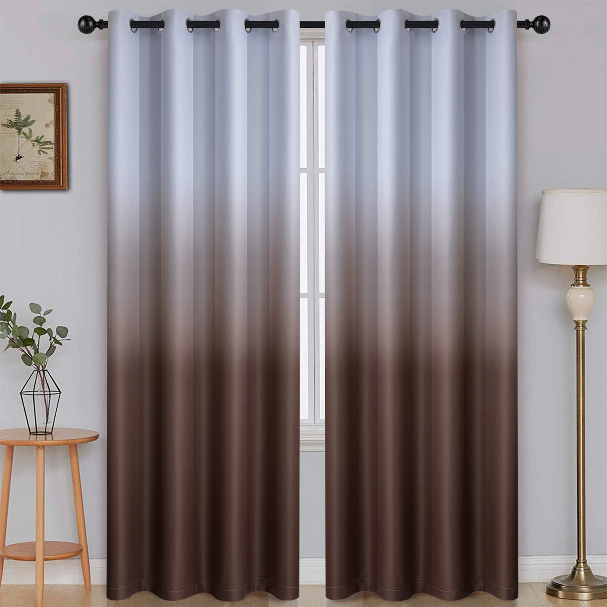 SimpleHome Ombre Black to Grey White Curtains for Living Room 52Wx84L
